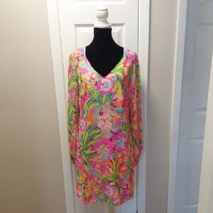 Lilly Pulitzer Silk Vibrant Floral V-Neck Dress Size 10
